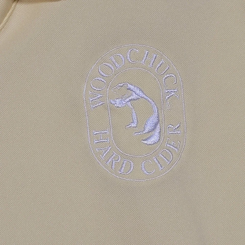 Nike Golf‎ Polo Shirt Womens Large Yellow  V Neck Dri-FIT Woodchuck Hard Cider